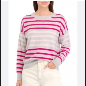 NWT Magaschoni Pink and Gray Striped Sweater